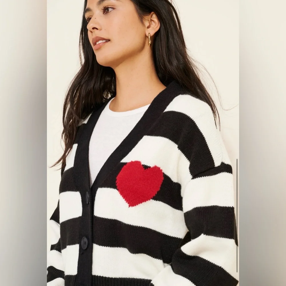 Anthropologie Heart Striped Cardigan Sweater - Picture 2 of 7